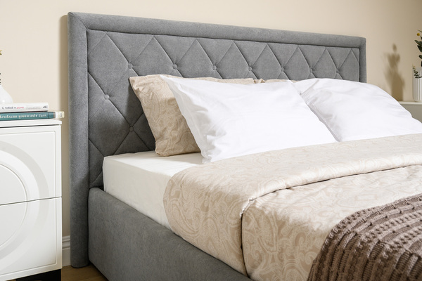 Кровать Марион 160 велюр OCEAN 023 серый с ортопедическим основанием и подъемным механизмом (спальное место 160 х 200)