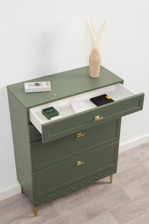 Гостиная Марион композиция 1 дымчатый зеленый K521, олива шагрень AG 1050 ПВХ, белый PE шагрень (собирается на любую сторону)