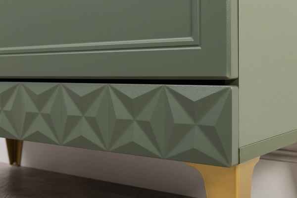 Гостиная Марион композиция 1 дымчатый зеленый K521, олива шагрень AG 1050 ПВХ, белый PE шагрень (собирается на любую сторону)