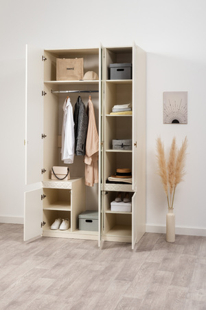 Шкаф для одежды Марион 16.340.03 слоновая кость С341 PE, слоновая кость 6898 ПВХ (собирается на любую сторону)