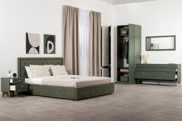 Шкаф двустворчатый Марион 16.340.02 дымчатый зеленый K521, олива шагрень AG 1050 ПВХ