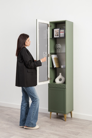 Гостиная Марион композиция 1 дымчатый зеленый K521, олива шагрень AG 1050 ПВХ, белый PE шагрень (собирается на любую сторону)