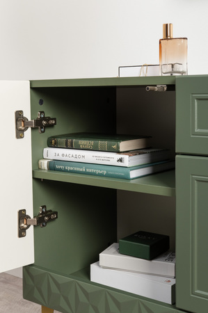 Гостиная Марион композиция 1 дымчатый зеленый K521, олива шагрень AG 1050 ПВХ, белый PE шагрень (собирается на любую сторону)