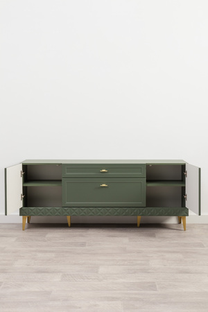 Гостиная Марион композиция 2 дымчатый зеленый K521, олива шагрень AG 1050 ПВХ, белый PE шагрень (собирается на любую сторону)