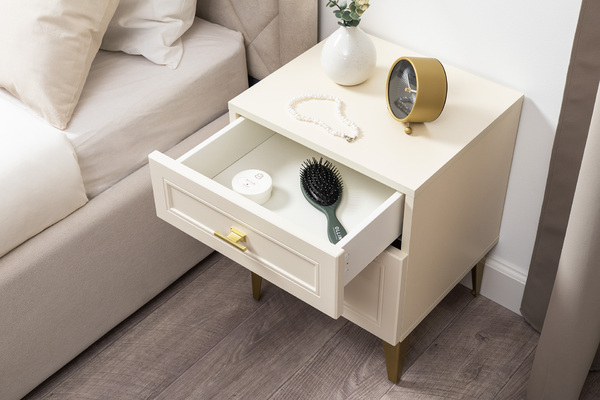 Тумба прикроватная Марион 16.14 слоновая кость С341 PE, слоновая кость 6898 ПВХ, белый PE шагрень