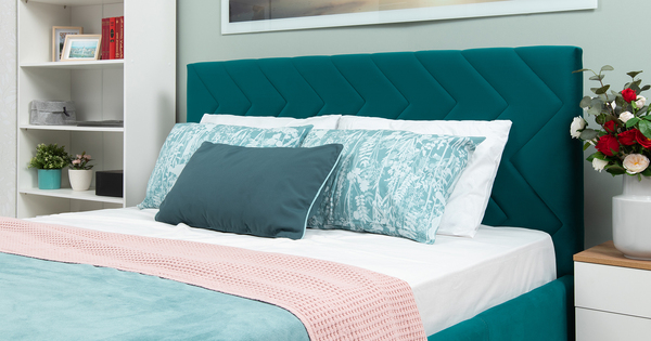 Кровать Милана 160 велюр сине-зеленый с ортопедическим основанием и подъемным механизмом