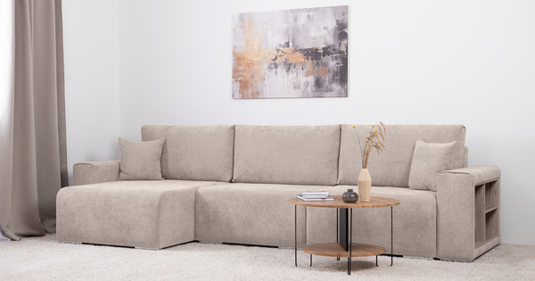 Диван-кровать угловой Оксфорд 710 композиция 2, шенилл Muza 04 светло-бежевый, модульная система, сборка на любую сторону