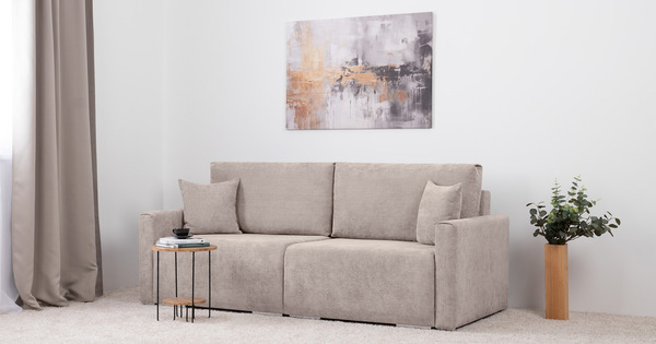 Диван-кровать прямой Оксфорд 710 композиция 3, шенилл Muza 04 светло-бежевый, модульная система