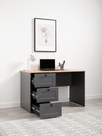 Стол письменный Остин 12.159 серый графит 0162 РЕ, дуб золотой CRAFT, графит ZB 856-2 ПВХ, сборка на любую сторону