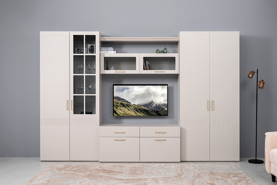 Гостиная Ричфорд композиция 1 без карнизов, кашемир 5981 BS, моно керамика D166-2 ПВХ, белый PE шагрень