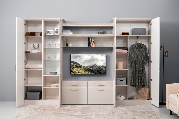 Шкаф-пенал Ричфорд 16.327.01 кашемир 5981 BS, моно керамика D166-2 ПВХ (собирается на любую сторону)