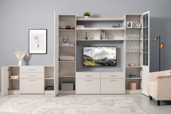 Шкаф-витрина Ричфорд 16.396 кашемир 5981 BS, моно керамика D166-2 ПВХ (собирается на любую сторону)